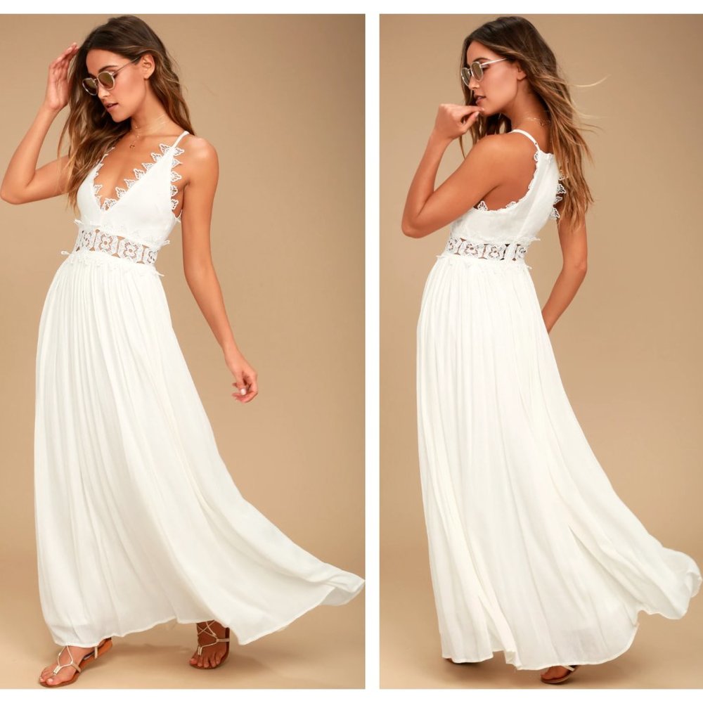 LULUS This Is Love Gauze Maxi Dress White {M10}